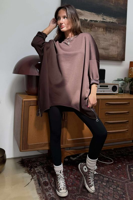 The Soft Tech Jersey Zippy Sweatshirt Chocolate -